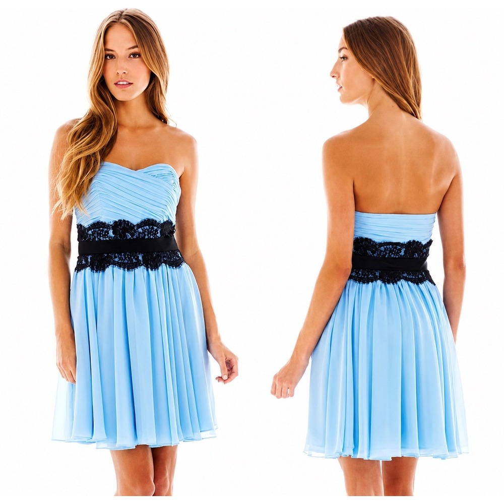 Y2K Baby Blue‎ Lace Babydoll Cocktail Party Dress Coquette Size 8 Wedding Guest